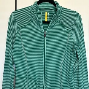 Lole Performance Athletic Zip Up Green and White Stripes Large